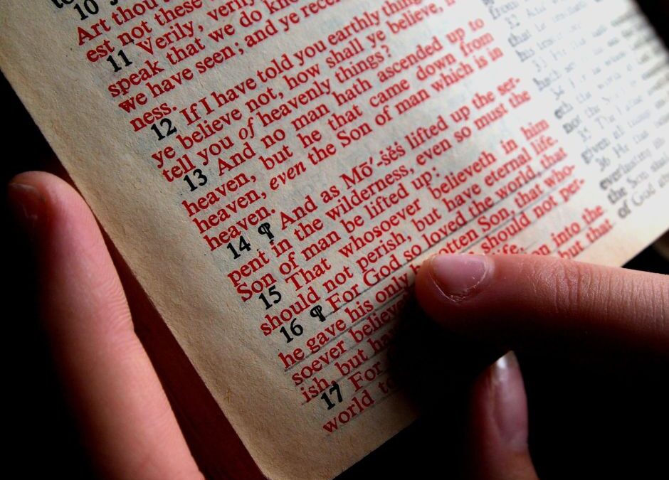 Upclose view of person reading the bible