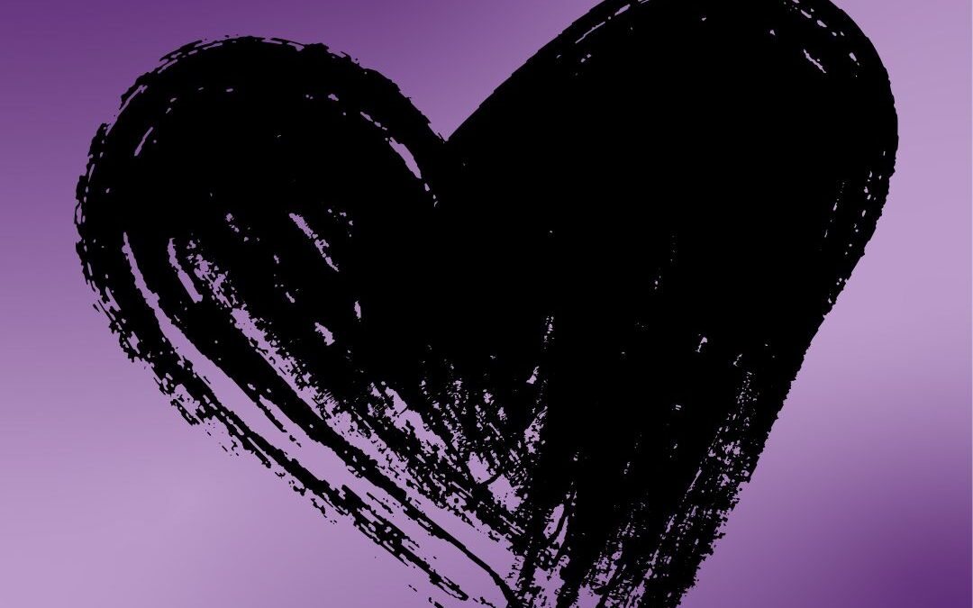 Blck heart on purple background